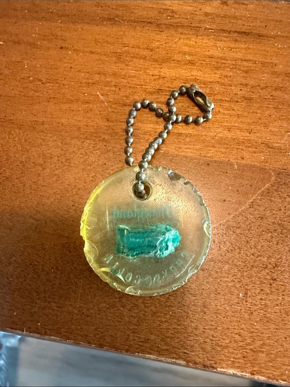Vintage Disney Yellow Acrylic Pendant with Green Chrysocolla Accent